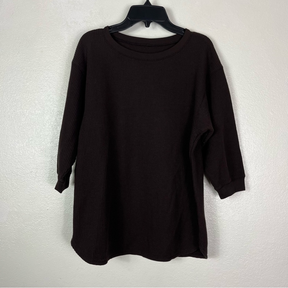 Uniqlo Chocolate Brown Waffle Knit Sweater 3/4 sleeve size extra small